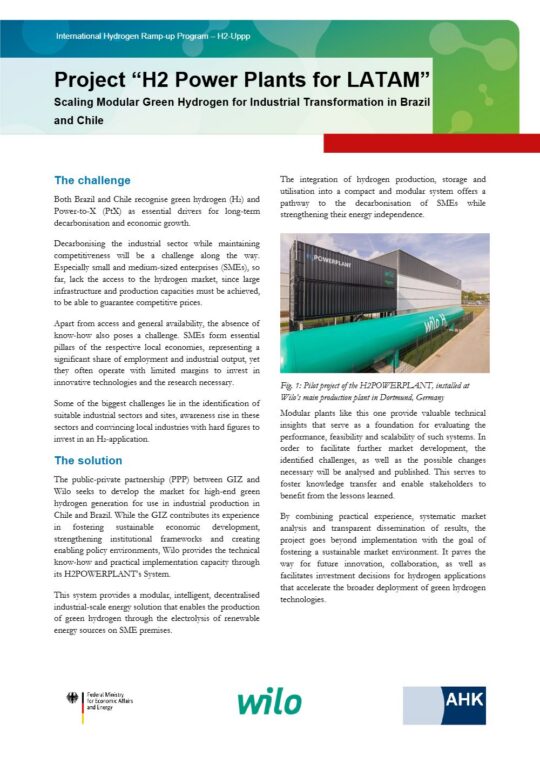 Portada: Ficha técnica H2Uppp: Plantas de hidrógeno para Latinoamérica (Wilo) (inglés)